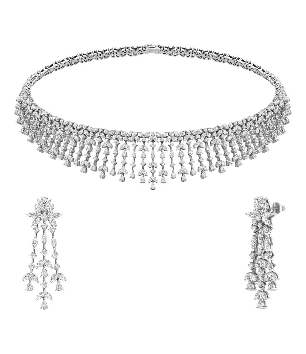Dazzlingrock collection 18k solid white gold marquise with pear and round white diamond festooned choker necklaces
