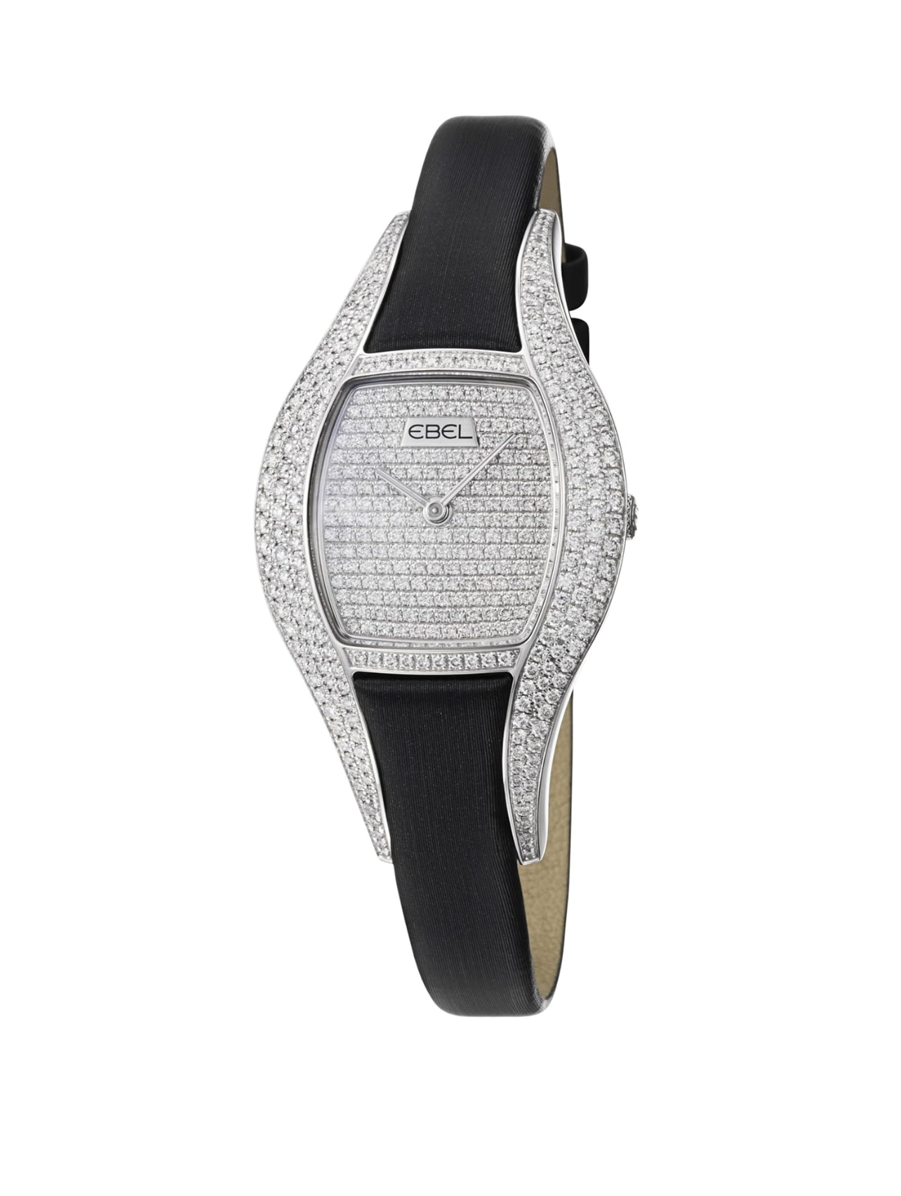 Ebel Moonchic Ladies Diamond Pave Dial Black Satin Strap Watch