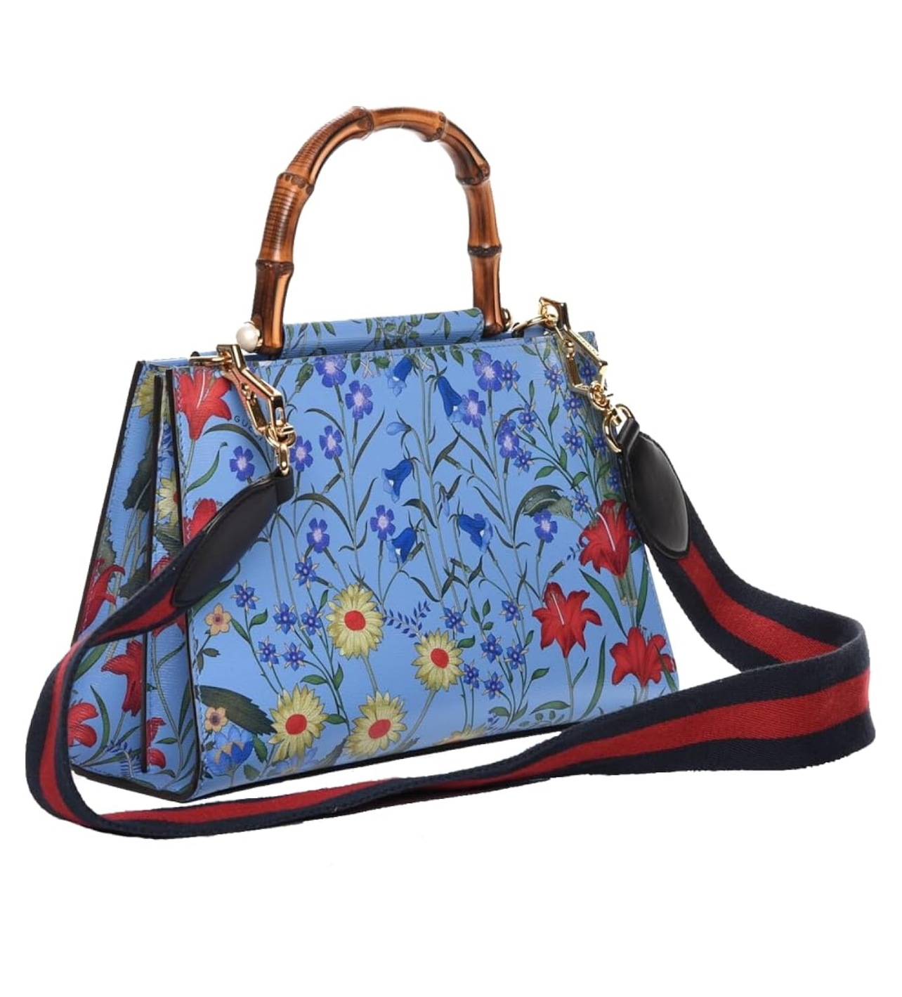 Gucci Flora Azure Shanghai Blue Large Floral Handbag