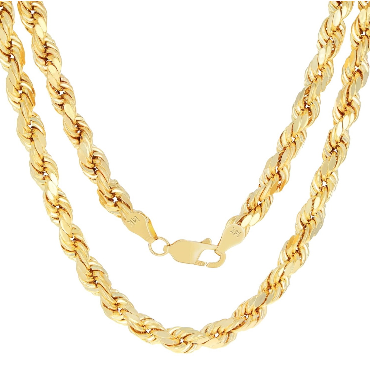 Nuragold 14k Real Yellow Gold 8mm Solid Rope Chain Diamond Cut Necklace (20"-30") Italian Jewelry for Men