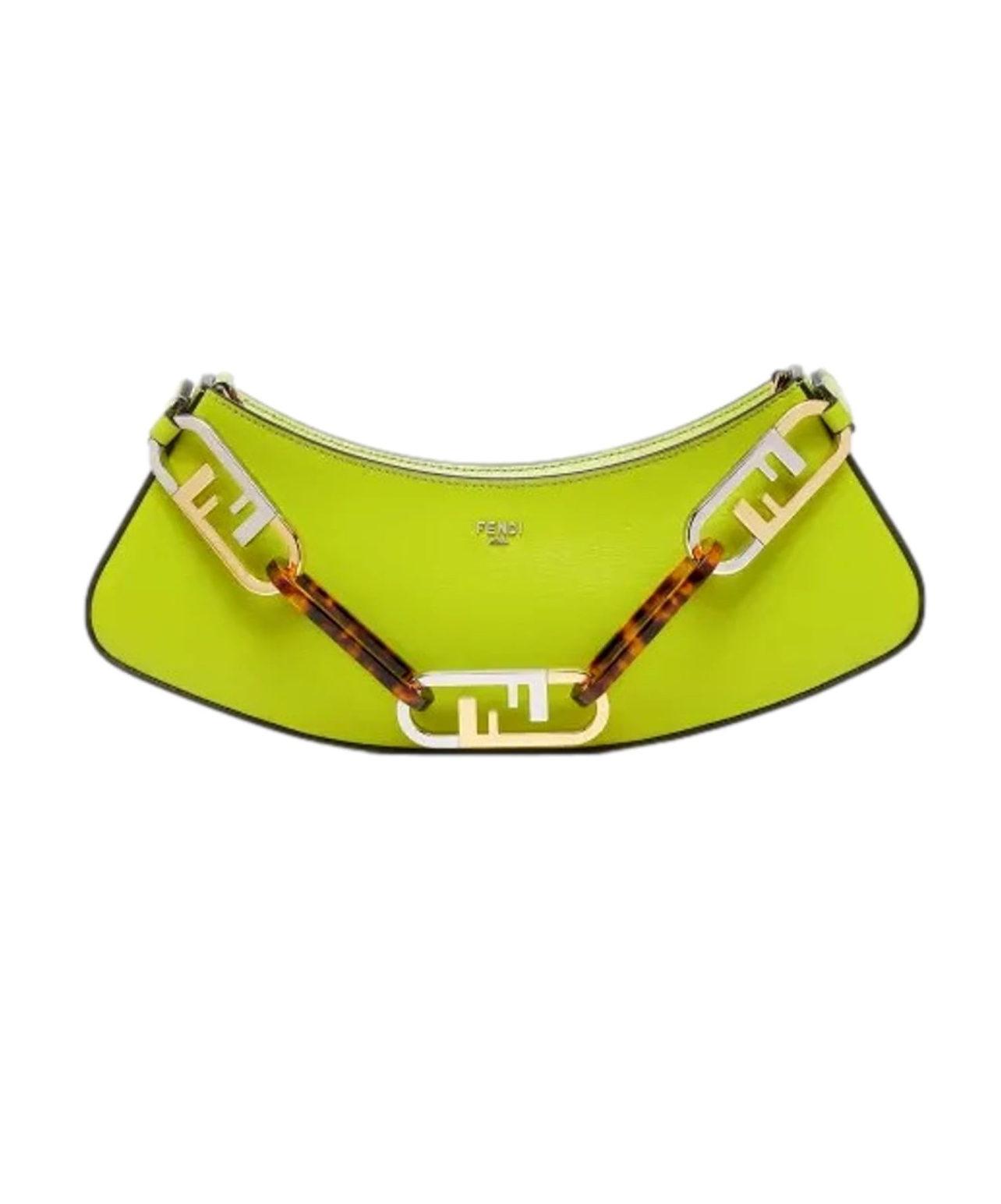 FENDI O'Lock Swing Wasabi Green Calf Leather Small Hobo Shoulder Bag.